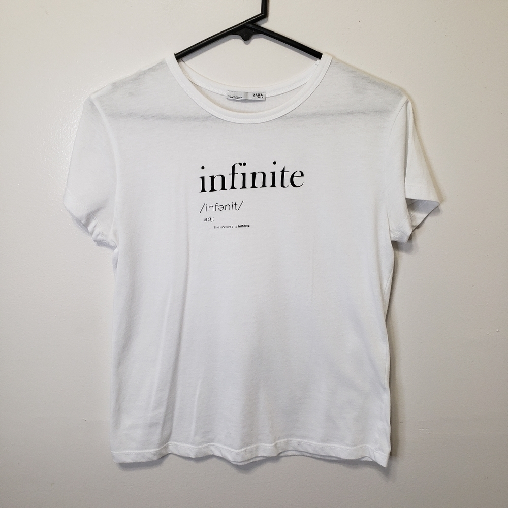Zara Front Text Infinite Basic White Tee Small Si… - image 2